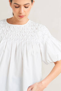 WHITE DREAM PUFF WOVEN TOP