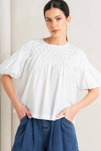 WHITE DREAM PUFF WOVEN TOP