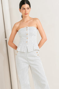 EFFORTLESS FORM STRIPE WOVEN TWILL TOP