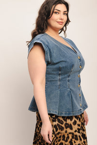 NO SECOND THOUGHT WASHED DENIM TOP