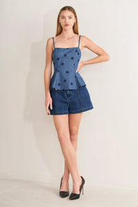 [PREORDER] MIDNIGHT POLKA WOVEN TOP