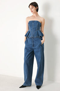 BLUE BLOSSOM BUSTIER DENIM TOP