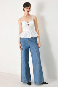 SUNSET BOW WHITE WOVEN TOP