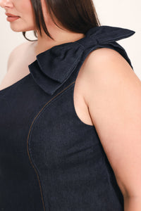 INDIGO BOW ONE SHOULDER DENIM TOP