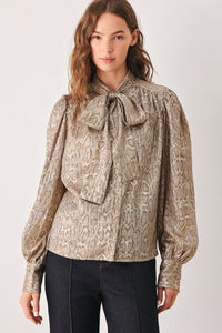 SERPENTINE TAUPE SNAKESKIN WOVEN TOP
