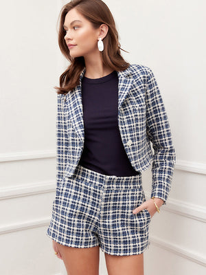 Plaid Tweed Cotton Micro Jacket