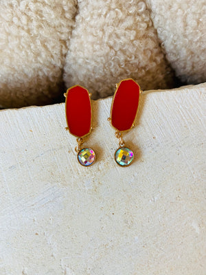 Mini Enamel/Iridescent Bead Earring RED