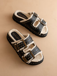 The Gaylen | Black Fleece Lined Slipper Slide