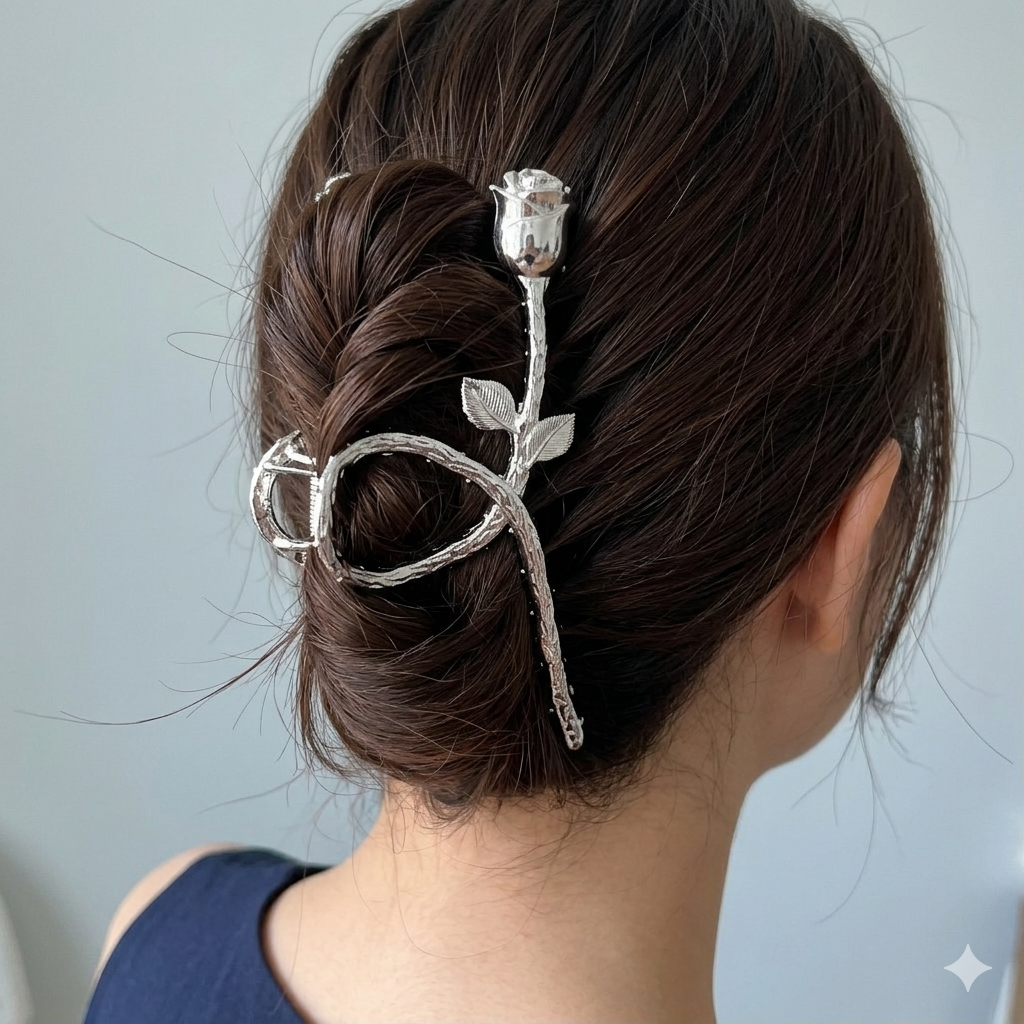 Silver Rose Hair Clip