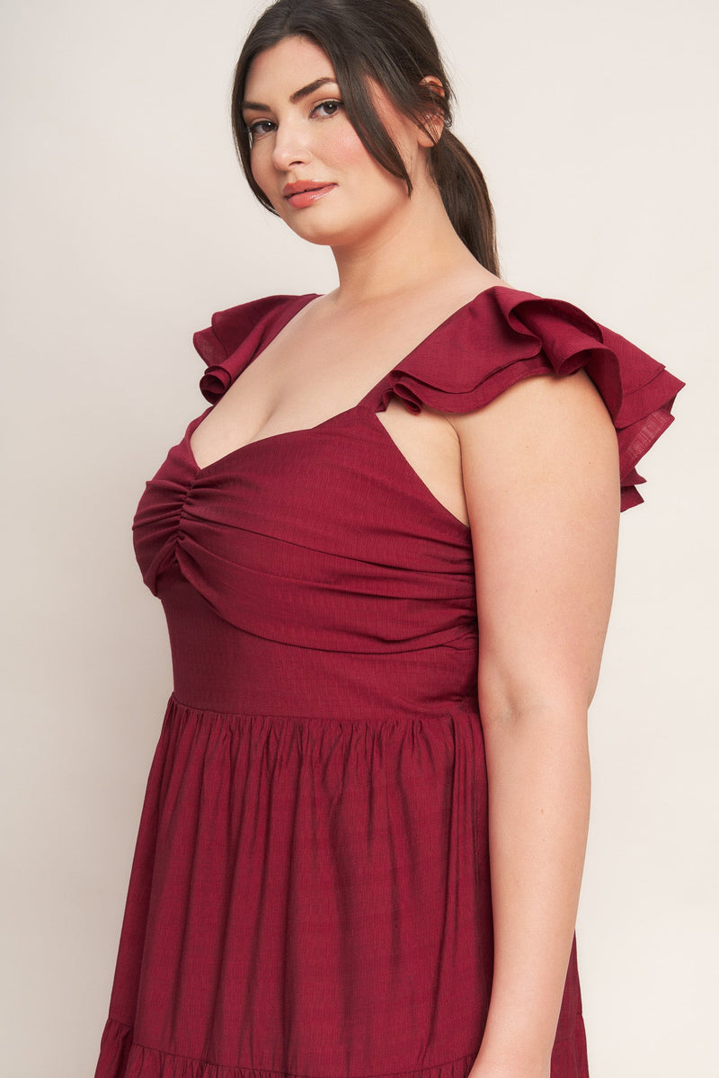 SUMMER MILK DEEP RED WOVEN MAXI DRESS