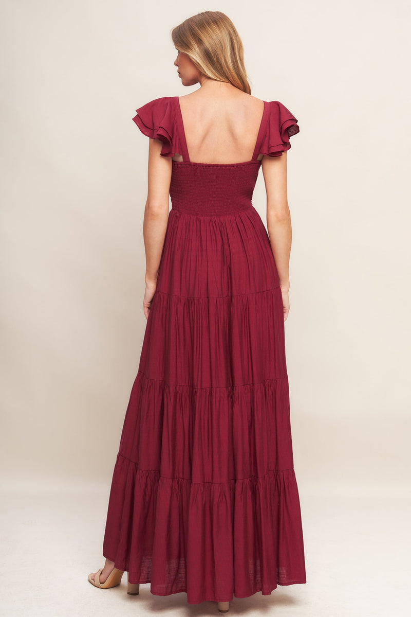 SUMMER MILK DEEP RED WOVEN MAXI DRESS