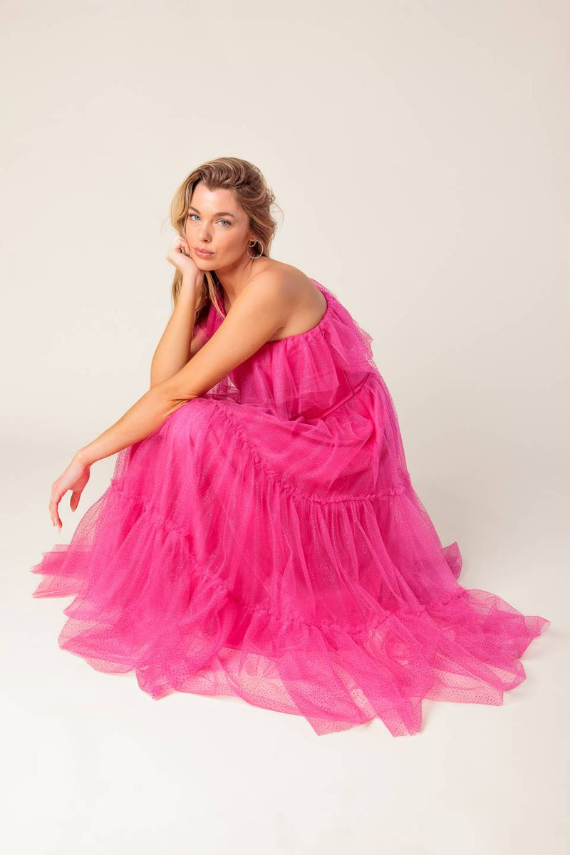 SOME FRESH AIR FUCHSIA TULLE MIDI DRESS