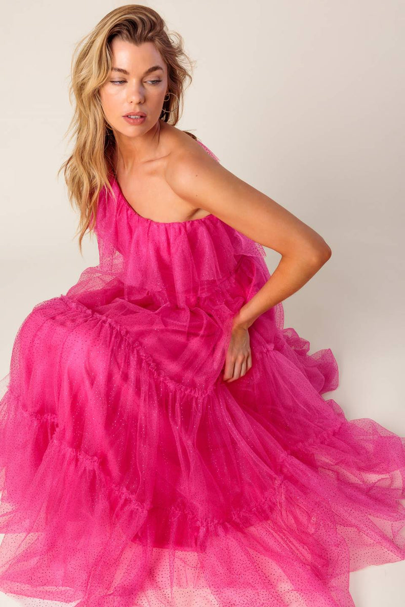 SOME FRESH AIR FUCHSIA TULLE MIDI DRESS