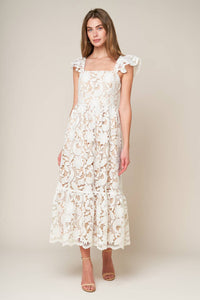 STILL THINKING LACE MIDI DRESS