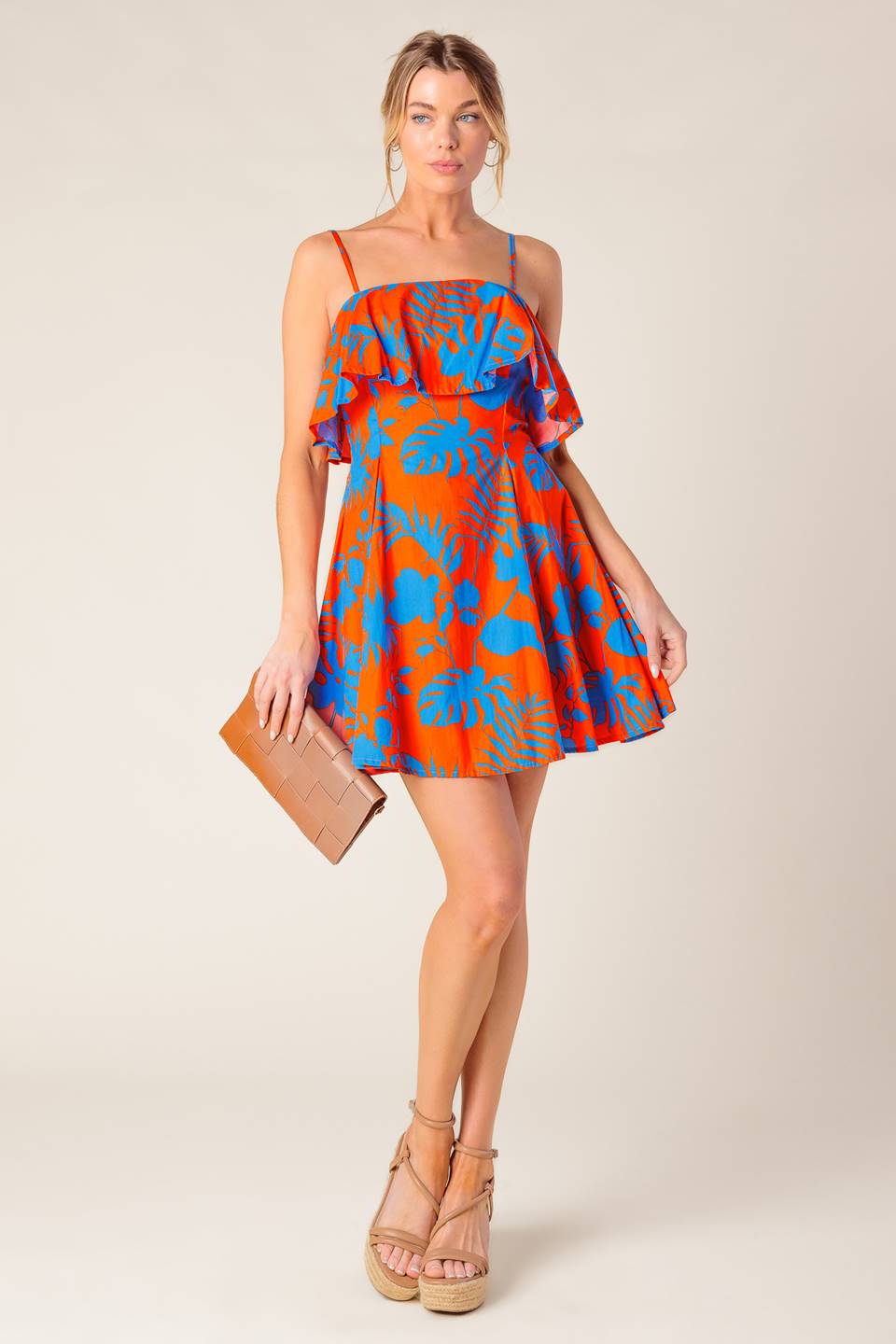 STOPPING TIME ORANGE WOVEN MINI DRESS