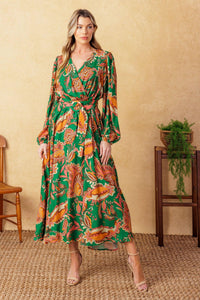 SUNNYSIDE FLORALS WOVEN MIDI DRESS