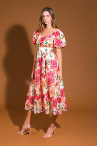 FLORAL REVERIE WOVEN MIDI DRESS