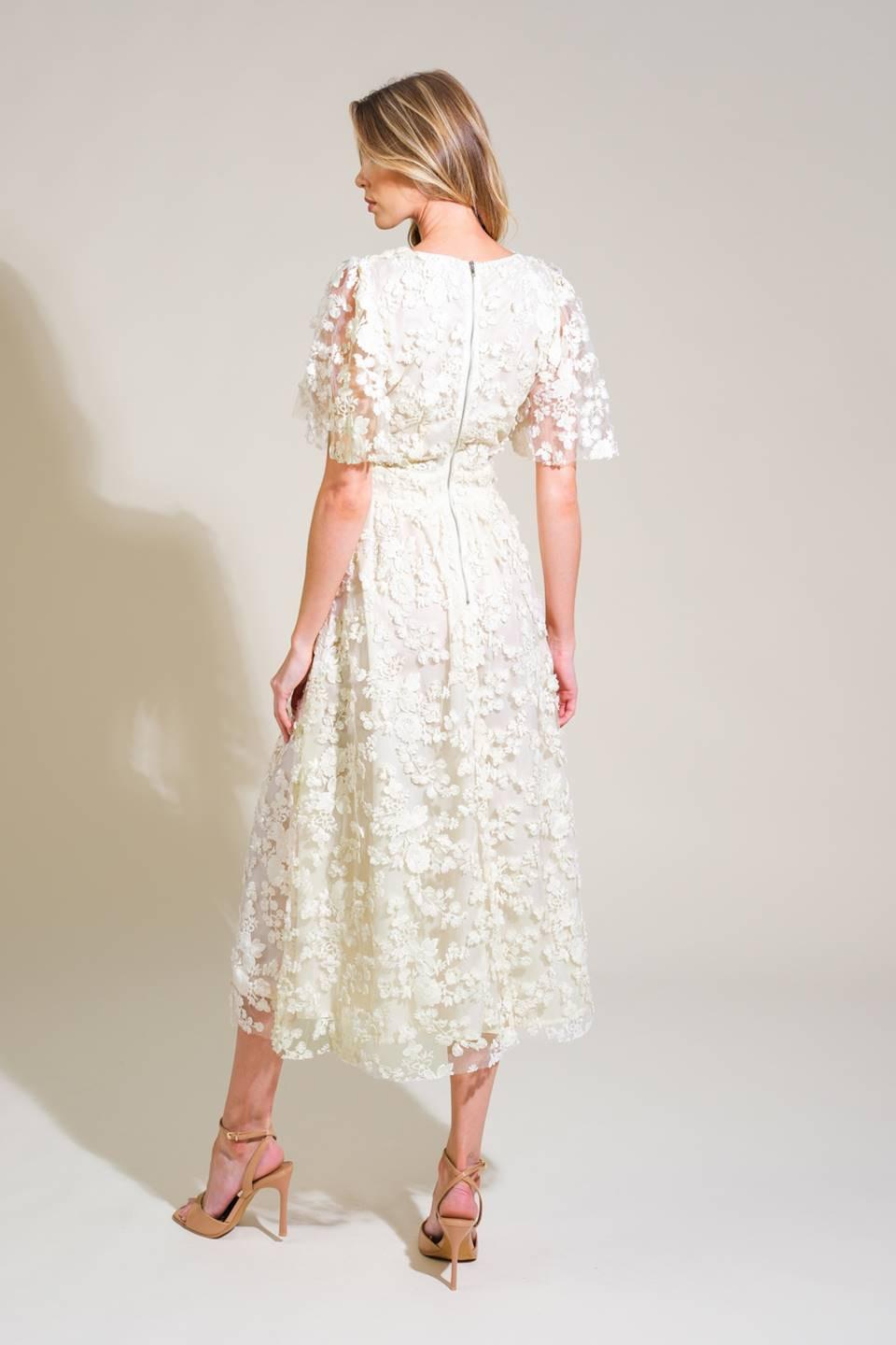 DREAMY BLOSSOM WOVEN LACE MIDI DRESS