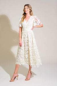 DREAMY BLOSSOM WOVEN LACE MIDI DRESS