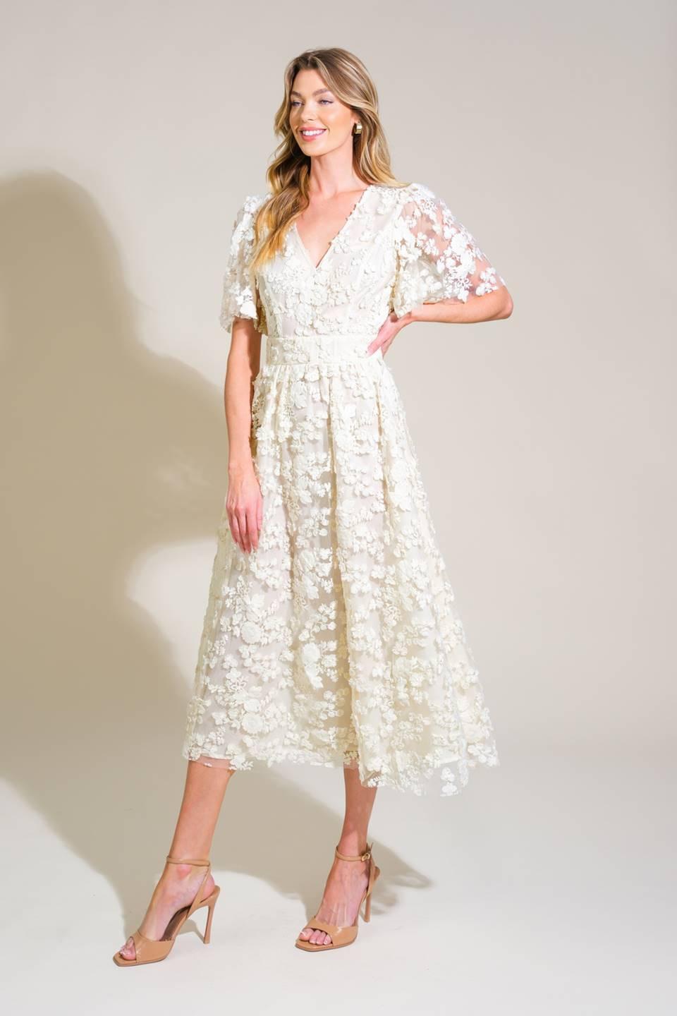 DREAMY BLOSSOM WOVEN LACE MIDI DRESS