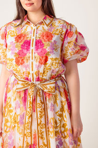 GARDEN TAPESTRY IVORY FLORAL WOVEN MIDI DRESS