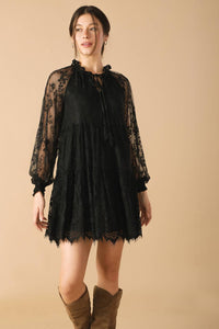 THIS & THAT BLACK WOVEN LACE MINI DRESS