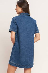 BLUE CANVAS DENIM MINI DRESS