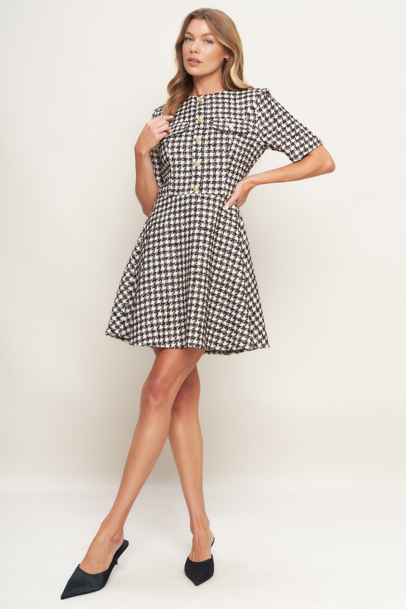 ELEGANT CHECK TWEED MINI DRESS