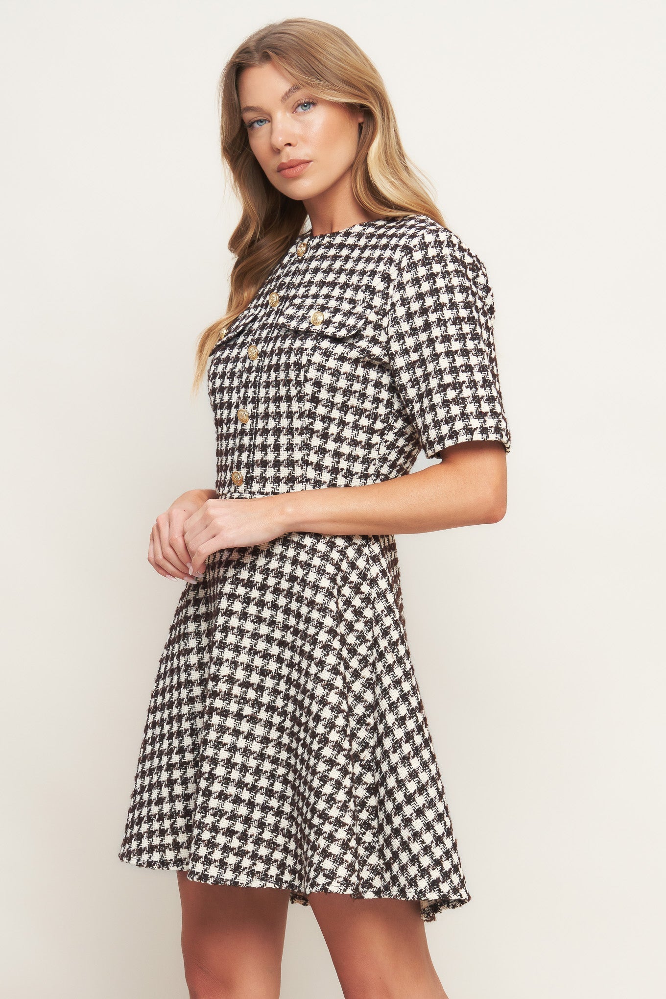 ELEGANT CHECK TWEED MINI DRESS