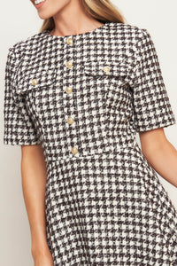 ELEGANT CHECK TWEED MINI DRESS