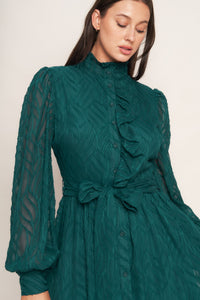 EMERALD WHISPER WOVEN MIDI DRESS
