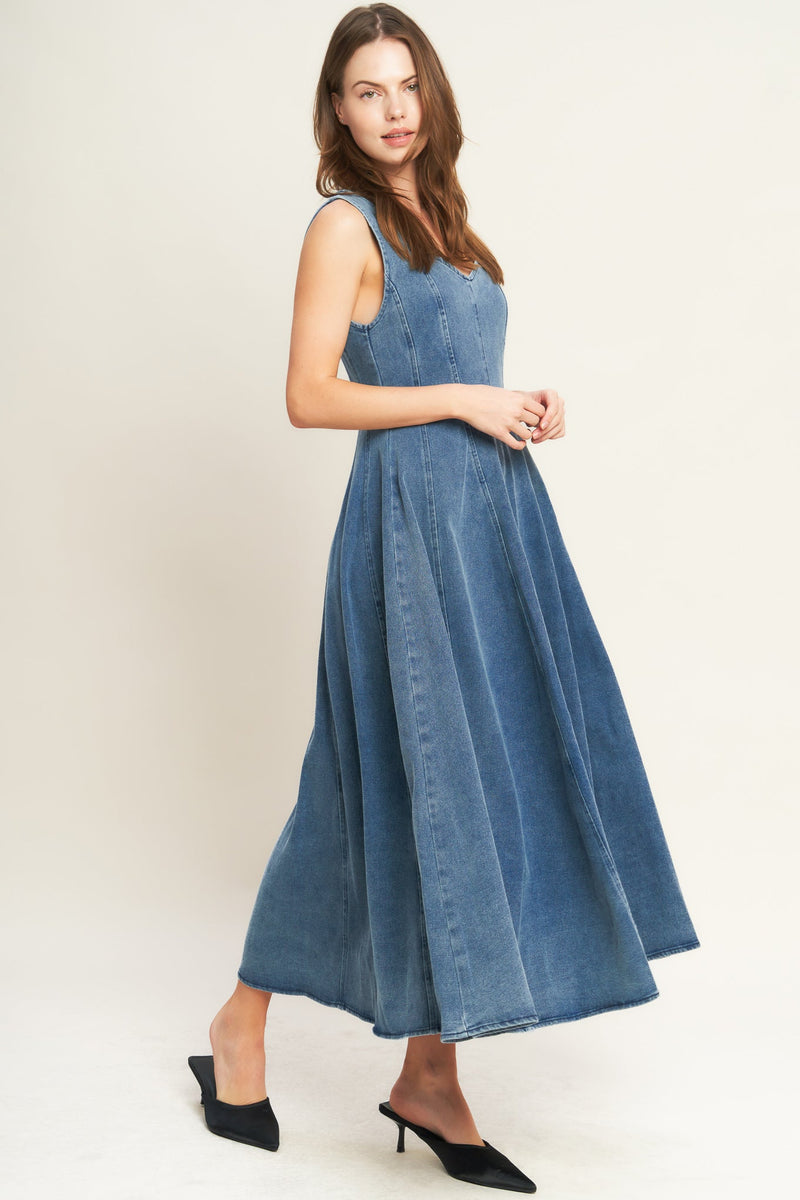 STARS AHEAD DENIM MIDI DRESS
