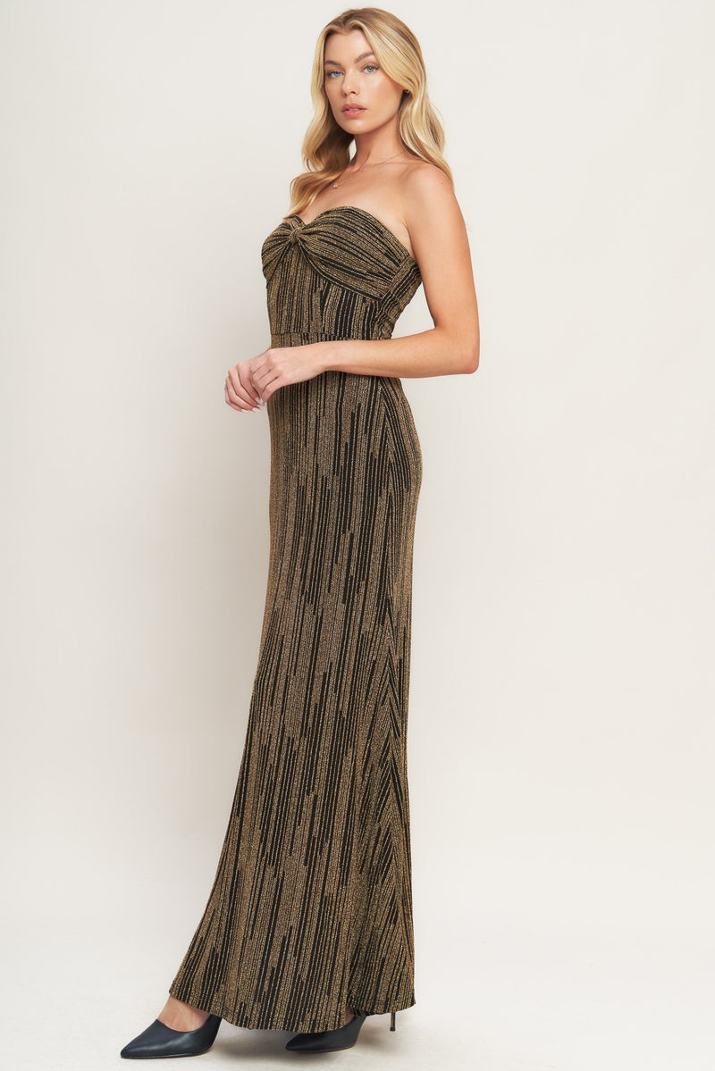 SACRED PROMISES METALLIC WOVEN MAXI DRESS