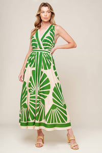 SWEPT ME OFF MY FEET GREEN WOVEN MIDI DRESS