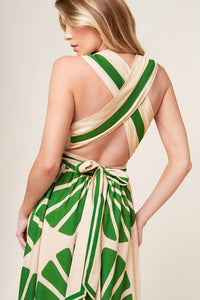 SWEPT ME OFF MY FEET GREEN WOVEN MIDI DRESS