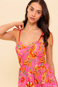 GARDEN GATHERING PINK WOVEN MIDI DRESS