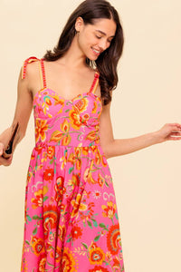 GARDEN GATHERING PINK WOVEN MIDI DRESS