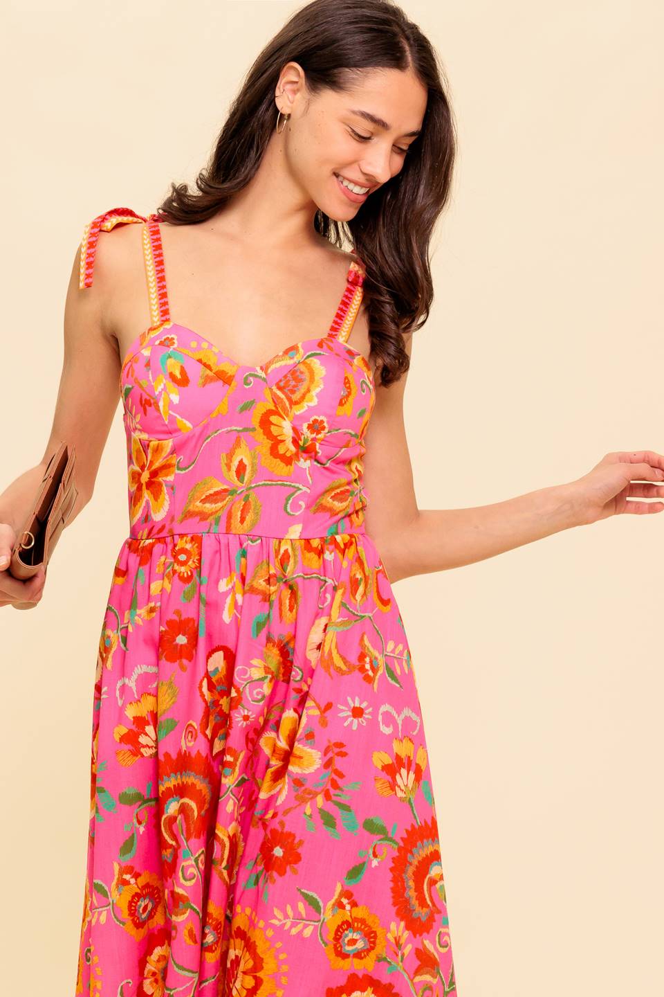 GARDEN GATHERING PINK WOVEN MIDI DRESS