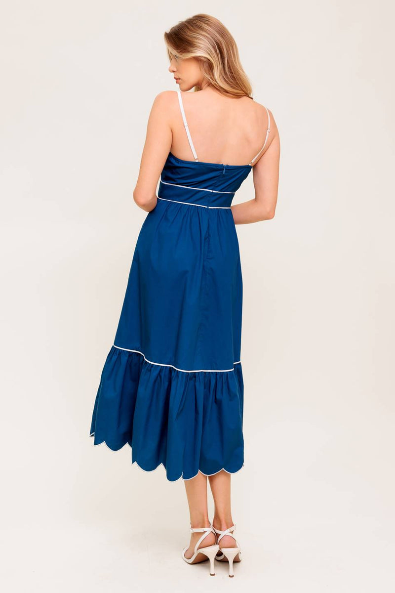RUSTIC DREAM NAVY WOVEN MIDI DRESS