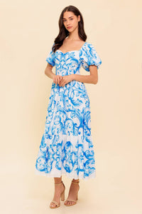 A WORK OF ART BLUE WOVEN MIDI DRESS