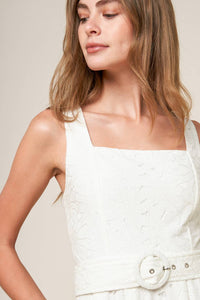 DAFFODILS & DAYDREAMS WOVEN LACE MIDI DRESS