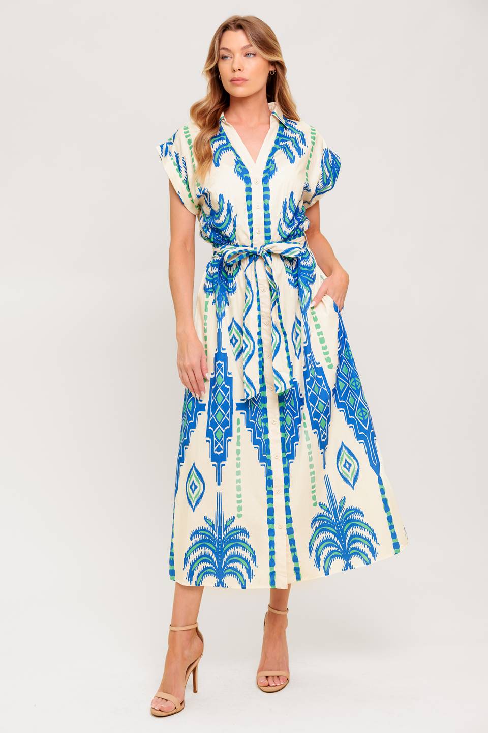 SOFTLY SPOKEN BLUE WOVEN MDI DRESS
