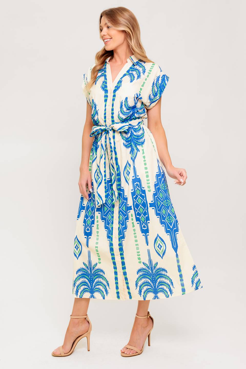 SOFTLY SPOKEN BLUE WOVEN MDI DRESS