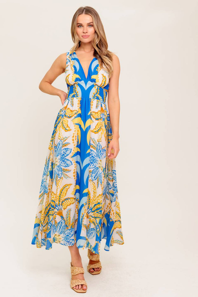 SOFT MEADOW BLUE WOVEN MIDI DRESS