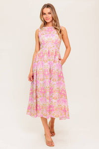 UNDER THE SUN PINK WOVEN MIDI DRESS