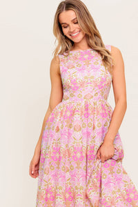 UNDER THE SUN PINK WOVEN MIDI DRESS