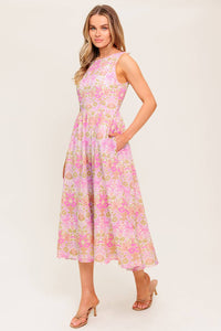 UNDER THE SUN PINK WOVEN MIDI DRESS