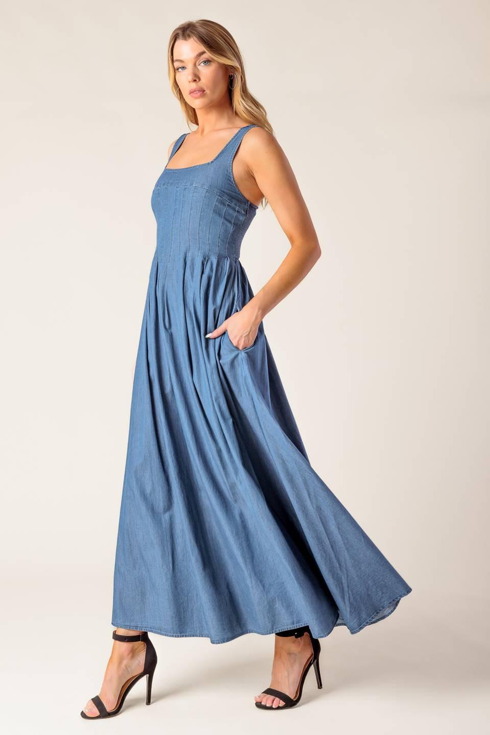 PASSIFLORA INDIGO DENIM MIDI DRESS l FLYING TOMATO INDIGO / S
