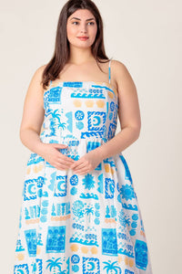 FLOWER GIRL BLUE WOVEN MIDI DRESS