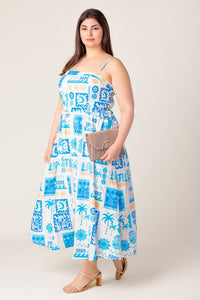 FLOWER GIRL BLUE WOVEN MIDI DRESS